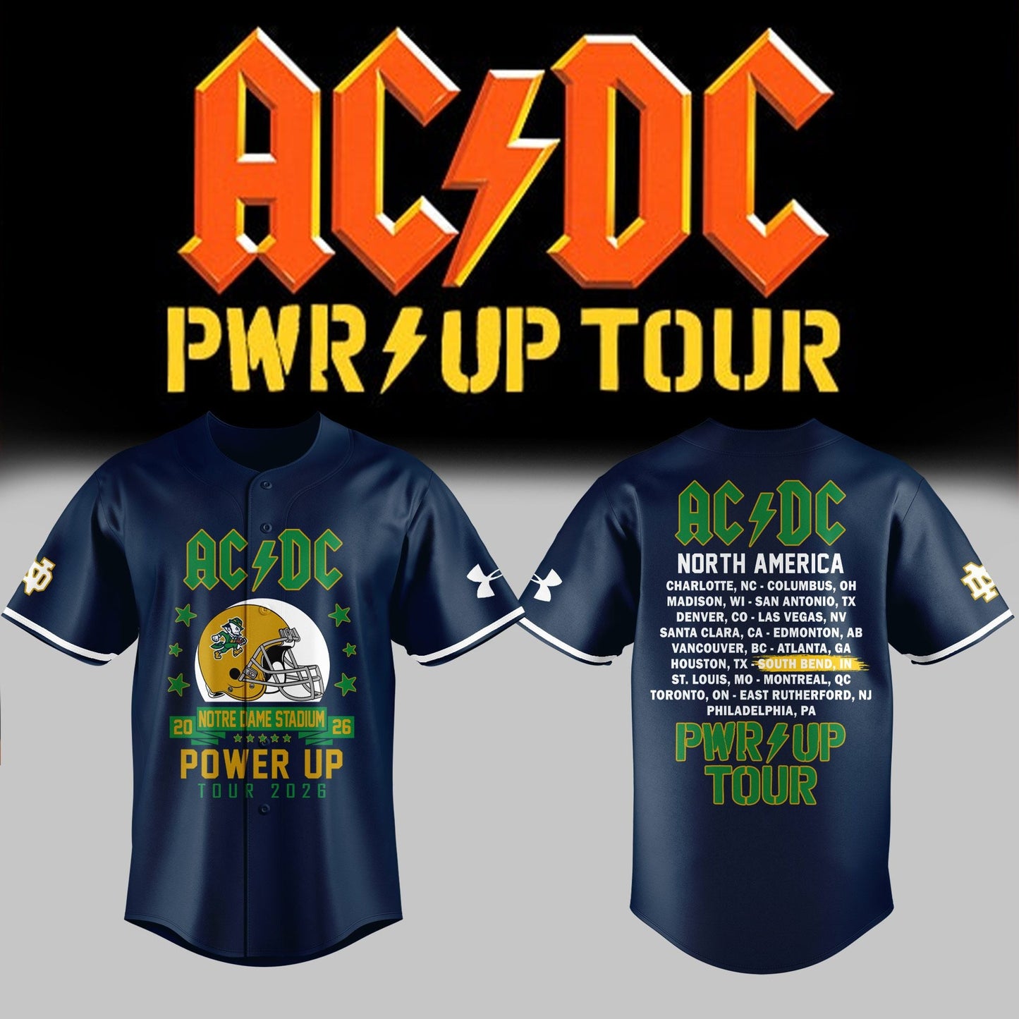 Limited Edition AC/DC x Notre Dame Football - Power Up Tour 2026 Jersey